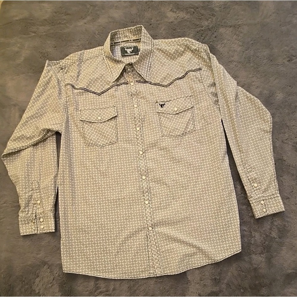 Cowboy Hardware Western Shirt Mens XL‎ Black White Geometric Long Sleeve Button